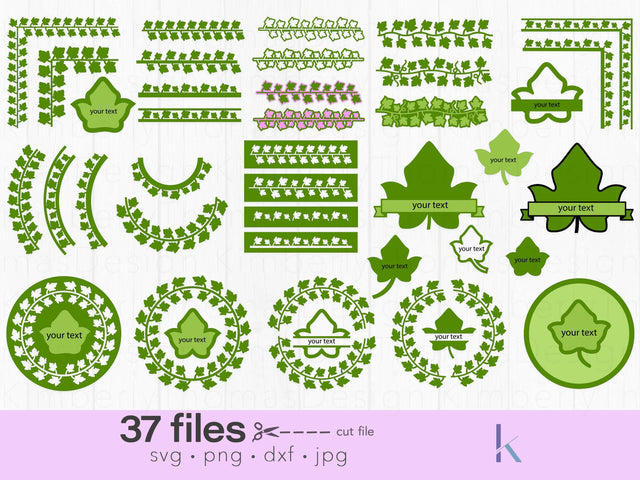 Ivy leaf frame, stencil and border bundle svg cut file SVG Kimberly Thomas Design 