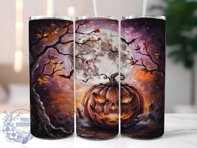 Jack Moon Autumn Glow 20oz Tumbler, Jack Motif, Moon Accent, Autumn Theme, Glow Effect, Halloween Charm, Skinny Tumbler, Sublimation PNG Sublimation ToriDesigns 
