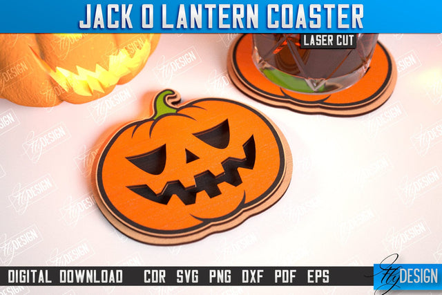Jack o Lantern Coaster Laser Cut | Drinks Coasters | Halloween Design | Seasonal Coasters | CNC File SVG Fly Design 