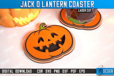 Jack o Lantern Coaster Laser Cut | Drinks Coasters | Halloween Design | Seasonal Coasters | CNC File SVG Fly Design 