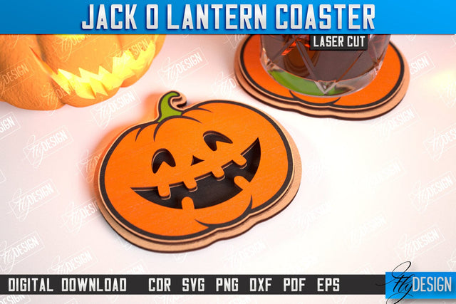 Jack o Lantern Coaster Laser Cut | Drinks Coasters | Halloween Design | Seasonal Coasters | CNC File SVG Fly Design 