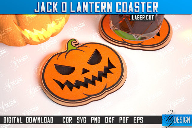 Jack o Lantern Coaster Laser Cut | Drinks Coasters | Halloween Design | Seasonal Coasters | CNC File SVG Fly Design 