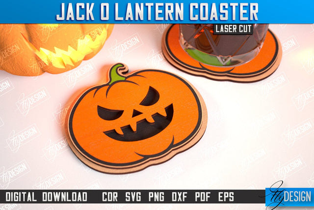 Jack o Lantern Coaster Laser Cut | Drinks Coasters | Halloween Design | Seasonal Coasters | CNC File SVG Fly Design 