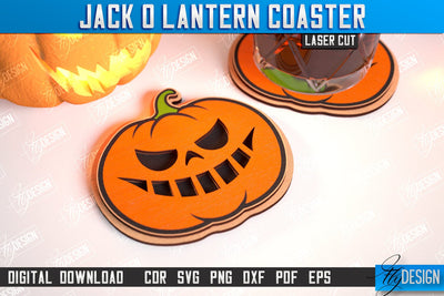 Jack o Lantern Coaster Laser Cut | Drinks Coasters | Halloween Design | Seasonal Coasters | CNC File SVG Fly Design 
