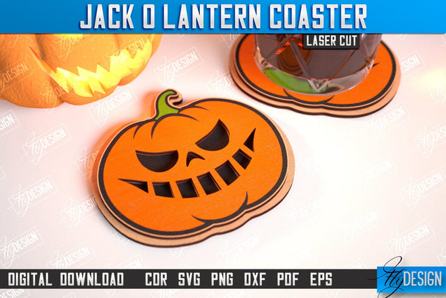Jack o Lantern Coaster Laser Cut | Drinks Coasters | Halloween Design | Seasonal Coasters | CNC File SVG Fly Design 