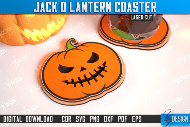 Jack o Lantern Coaster Laser Cut | Drinks Coasters | Halloween Design | Seasonal Coasters | CNC File SVG Fly Design 
