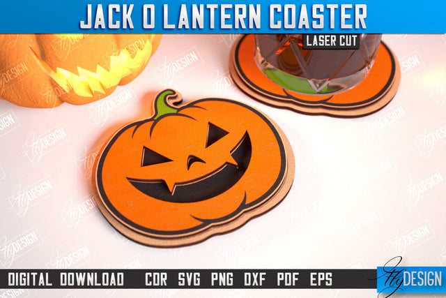 Jack o Lantern Coaster Laser Cut | Drinks Coasters | Halloween Design | Seasonal Coasters | CNC File SVG Fly Design 