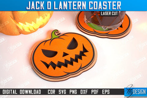 Jack o Lantern Coasters with Stand Laser Cut Bundle | Drinks Coasters | Halloween Design | Seasonal Coasters | CNC Files SVG Fly Design 