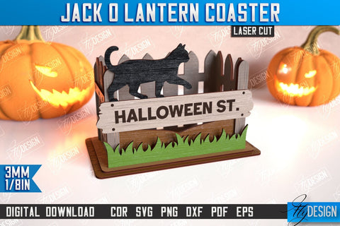Jack o Lantern Coasters with Stand Laser Cut Bundle | Drinks Coasters | Halloween Design | Seasonal Coasters | CNC Files SVG Fly Design 