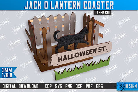 Jack o Lantern Coasters with Stand Laser Cut Bundle | Drinks Coasters | Halloween Design | Seasonal Coasters | CNC Files SVG Fly Design 