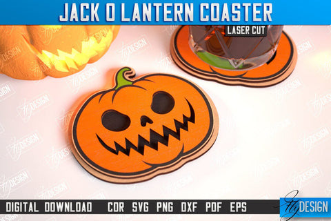 Jack o Lantern Coasters with Stand Laser Cut Bundle | Drinks Coasters | Halloween Design | Seasonal Coasters | CNC Files SVG Fly Design 