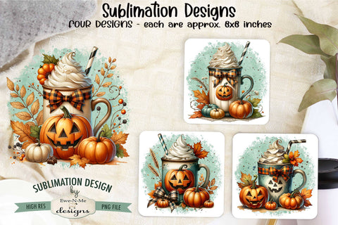 Jack O Lantern Face Mugs Sublimation Designs | Fall PNG Sublimation Ewe-N-Me Designs 