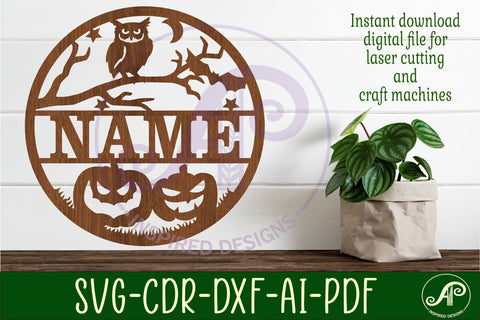 Jack o lantern halloween name sign svg laser SVG APInspireddesigns 
