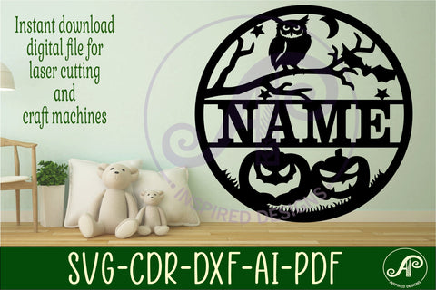 Jack o lantern halloween name sign svg laser SVG APInspireddesigns 