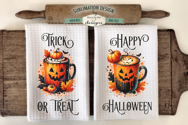 Jack O Lantern Mugs | Halloween Dish Towel Sublimation Designs Sublimation Ewe-N-Me Designs 