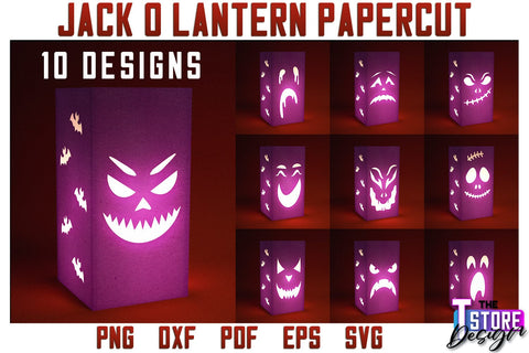 Jack o Lantern Papercut Bundle| Halloween Lantern SVG | Night Light Design | SVG Files SVG The T Store Design 