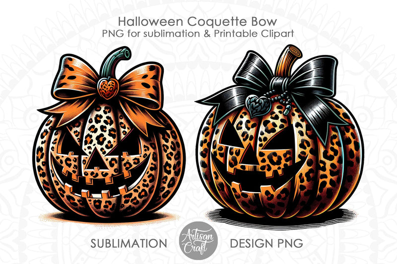 Jack o lantern pumpkin, coquette bow PNG Sublimation Artisan Craft SVG 