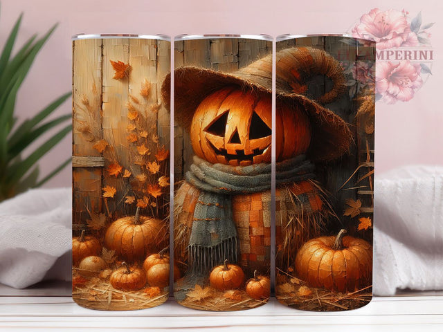 Jack O Lantern Scarecrow Tumbler, Scarecrow Tumbler Wrap, Fall Season Cup, Halloween Tumbler Design, Pumpkin Head Wrap, 20oz Sublimation Tumbler, Autumn Halloween Gift Sublimation Li Zamperini 