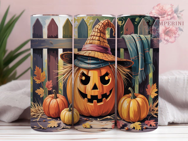Jack O Lantern Scarecrow Tumbler, Scarecrow Tumbler Wrap, Fall Season Cup, Halloween Tumbler Design, Pumpkin Head Wrap, 20oz Sublimation Tumbler, Autumn Halloween Gift Sublimation Li Zamperini 