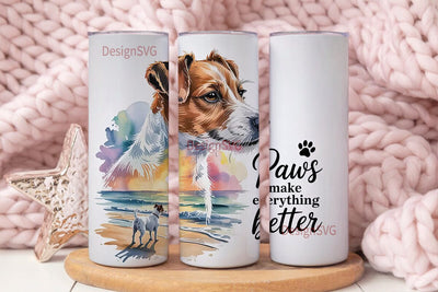 Jack Russell Beach Sunset 20oz Tumbler Sublimation DesignSVG 