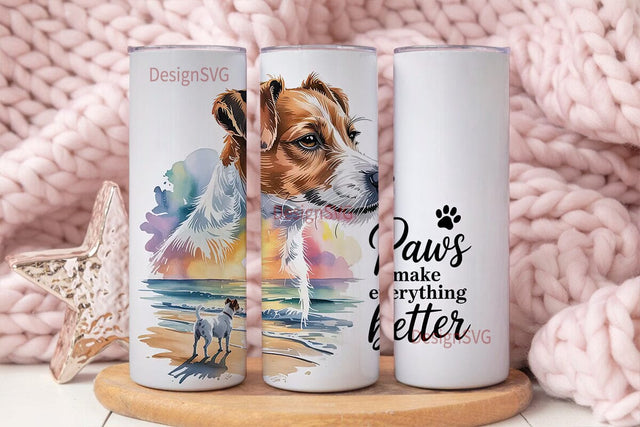 Jack Russell Beach Sunset 20oz Tumbler Sublimation DesignSVG 