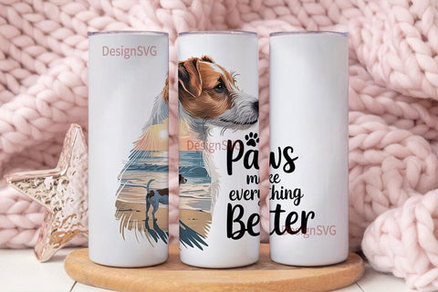 Jack Russell Beach Sunset 20oz Tumbler Sublimation DesignSVG 
