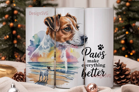 Jack Russell Beach Sunset 20oz Tumbler Sublimation DesignSVG 