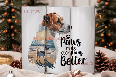 Jack Russell Beach Sunset 20oz Tumbler Sublimation DesignSVG 