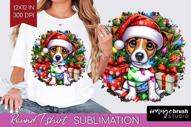 Jack Russell Terrier Christmas Dog Round Tshirt PNG Sublimation OrangeBrushStudio 