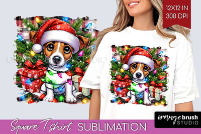 Jack Russell Terrier Christmas Dog Square Tshirt PNG Sublimation OrangeBrushStudio 