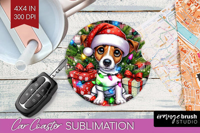 Jack Russell Terrier Funny Christmas Dog Car Coaster Sublimation OrangeBrushStudio 