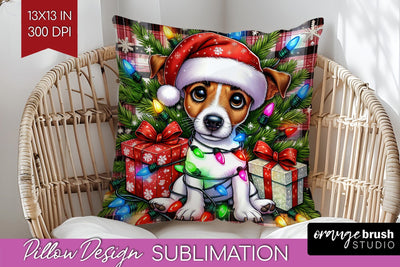 Jack Russell Terrier Funny Christmas Dog Pillow Cover Sublimation OrangeBrushStudio 