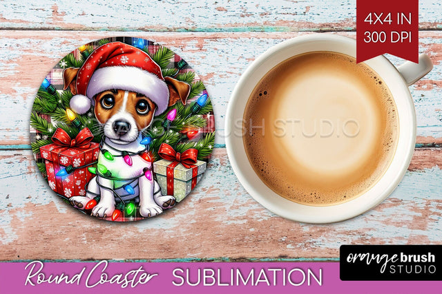Jack Russell Terrier Funny Christmas Dog Round Coaster Sublimation OrangeBrushStudio 