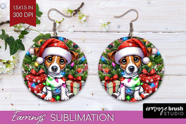 Jack Russell Terrier Funny Christmas Dog Round Earrings Sublimation OrangeBrushStudio 