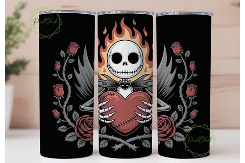 Jack Skellington Heart 20oz Tumbler Wrap Sublimation PixelChick 