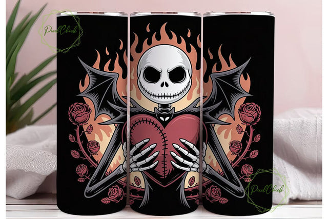 Jack Skellington Heart 20oz Tumbler Wrap Sublimation PixelChick 