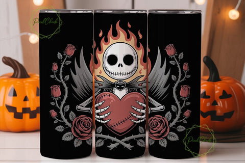 Jack Skellington Heart 20oz Tumbler Wrap Sublimation PixelChick 