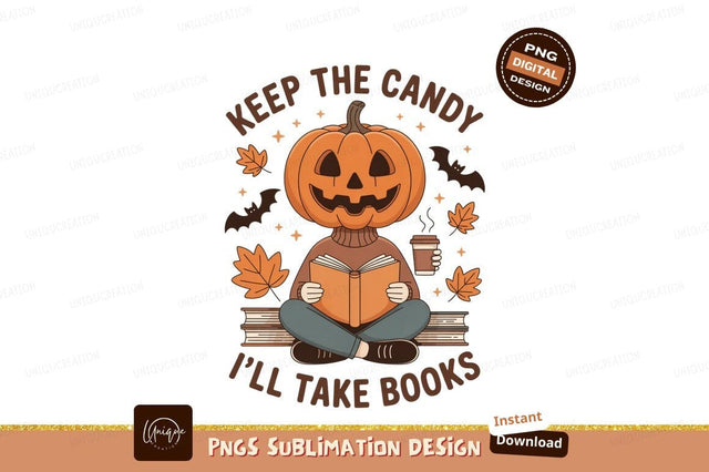 Jackolantern reading book with coffee halloween pumpkin Sublimation Designangry 
