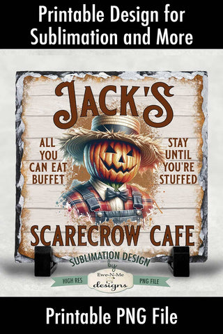 Jacks Scarecrow Cafe Sublimation Design | Vintage Scarecrow Sign Sublimation Ewe-N-Me Designs 