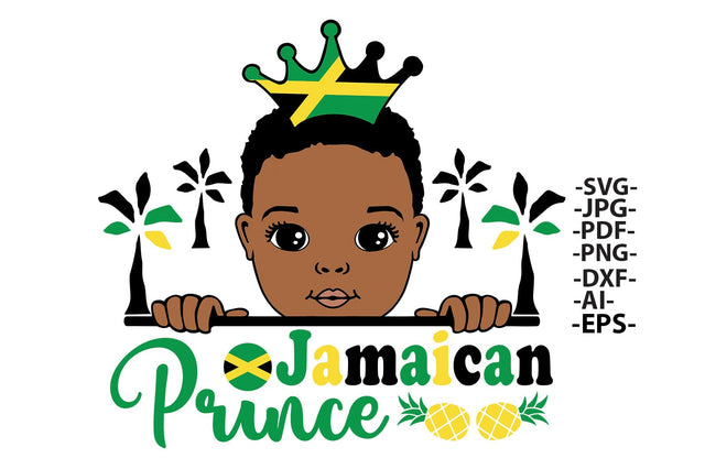 Jamaican Prince SVG PNG PDF DXF Black Boy Clipart with Crown Flag for Cricut Sublimation and DIY Craft Projects SVG 1uniqueminute 