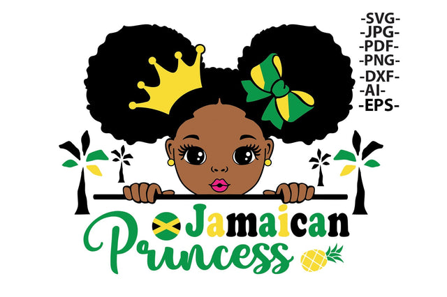 Jamaican Princess SVG PNG PDF DXF Black Girl Clipart with Crown and Flag Bow for Cricut Sublimation Craft Projects SVG 1uniqueminute 