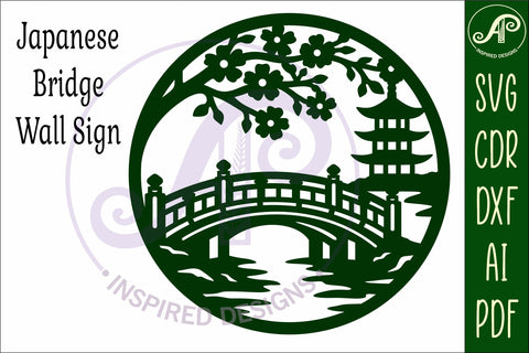 Japanese Bridge Wall Art SVG Laser Cut File, Pagoda Cherry SVG APInspireddesigns 