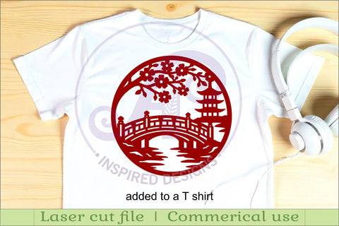 Japanese Bridge Wall Art SVG Laser Cut File, Pagoda Cherry SVG APInspireddesigns 
