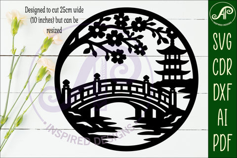Japanese Bridge Wall Art SVG Laser Cut File, Pagoda Cherry SVG APInspireddesigns 