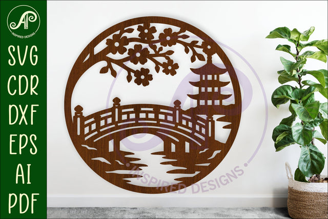 Japanese Bridge Wall Art SVG Laser Cut File, Pagoda Cherry SVG APInspireddesigns 