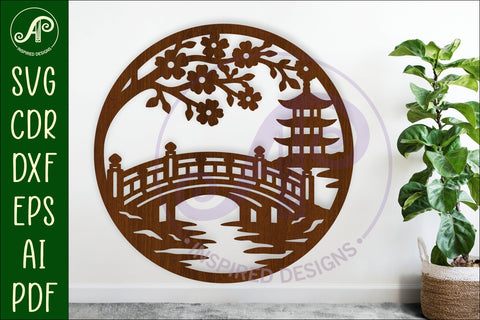 Japanese Bridge Wall Art SVG Laser Cut File, Pagoda Cherry SVG APInspireddesigns 