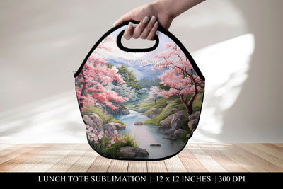 Japanese Cherry Blossom Lunch Tote Bag Sublimation PNG Sublimation BijouBay 