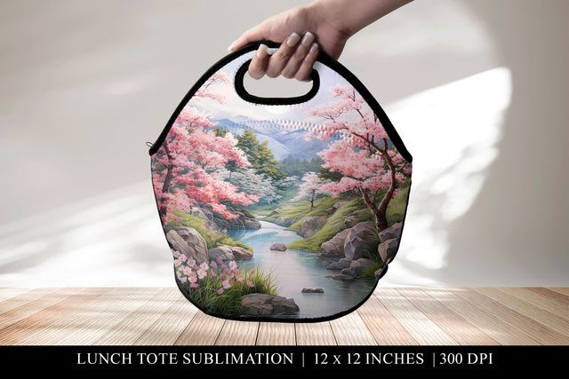 Japanese Cherry Blossom Lunch Tote Bag Sublimation PNG Sublimation BijouBay 