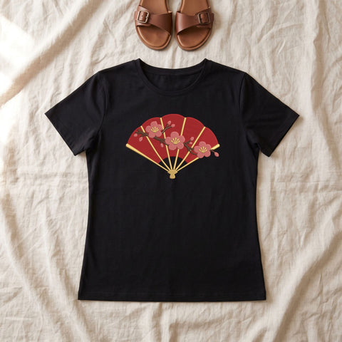 Japanese Folding Fan Embroidery Design – Red Sakura Cherry Blossom Floral Asian Hand Fan Machine Embroidery File Embroidery/Applique DESIGNS PatternFeed8 
