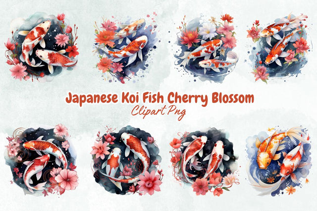 Japanese Koi Fish Cherry Blossom Clipart Bundle Sublimation Designangry 